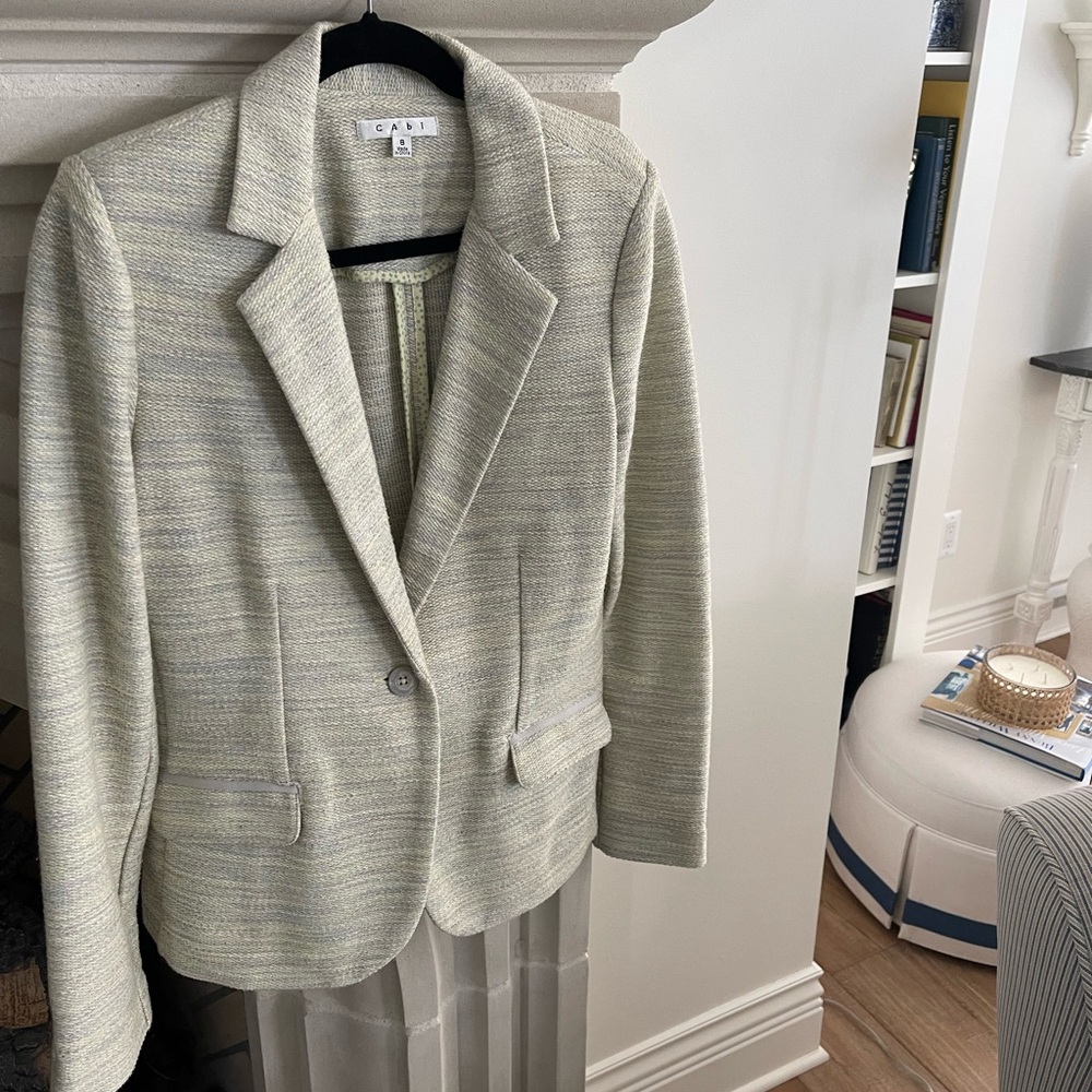 CABI lemon zest single button cotton tweed blazer